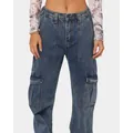 Damen Cargo-Jeans mit hoher Taille, Gummibund und vielen Taschen, weites Bein - S / Unterteile / Rauchgrau