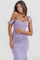 Elegant lilac floral lace off-shoulder mermaid dress with corset bodice and ruched detailing - S / Top And Bottom / Purple