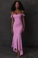 Elegant pink lace off-shoulder corset dress with sexy irregular fishtail hemline - Pink Purple