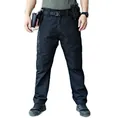 Vorderansicht der strapazierfähigen schwarzen taktischen Cargo-Hose für Herren mit Taschen. - S / Unterteile / Schwarz