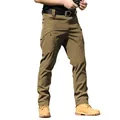 Volledig zicht op de bruine tactische cargobroek voor heren met meerdere zakken. - XS / Bottoms / X9 (Elastisch Lente/Herfst) / Bruin