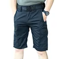 Close-up of black tactical cargo shorts featuring multiple pockets and a utility belt - S / Bottoms / Black