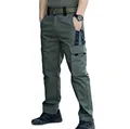 Nahaufnahme der olivgrünen taktischen Cargohose mit großen Seitentaschen für Outdoor - S / Unterteile / Armeegrün