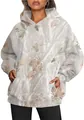 Front view of women's oversized white camo hoodie featuring maple leaf prints and pocket - S / Tops / White Leaf