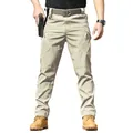 Gedetailleerd vooraanzicht van kaki waterdichte tactische cargobroek voor heren - XS / Bottoms / X9 (Elastisch Lente/Herfst) / Khaki