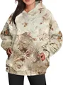 Detailed view of women's oversized hoodie with autumn maple leaf abstract print - S / Tops / Pattern 3 Chrysanthemum