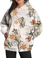 Detailed view of oversized women's hoodie with maple leaf and floral branch print. - S / Tops / Color 4 Maple Leaf