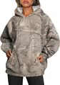 Close-up of women's oversized camo hoodie with maple leaf print and front pocket detail - S / Tops / Pattern 6 Gray Branches