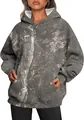 Detail of oversized women's grey camouflage hoodie with maple leaf print and pocket - S / Tops / Black Tree Trunk