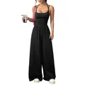 Sleeveless black wide-leg jumpsuit for women with spaghetti straps and loose fit. - XS / Top And Bottom / Black