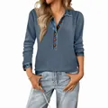 Damen-Strickoberteil mit Jeanskragen und Rippenmuster in Blau - Graublau