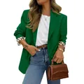 Blazer vert élégant pour femmes avec détails de doublure de poignets à imprimé léopard - Vert