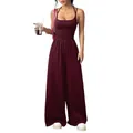 Elegant maroon sleeveless wide-leg jumpsuit with pleated waist detail for casual summer wear - XS / Top And Bottom / Burgundy