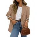 Détail d'un blazer kaki pour femme avec doublure élégante à imprimé léopard aux poignets - S / Hauts / Kaki