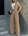 Modisches khakifarbenes Zweiteiler-Set für Damen mit schicker Anzugweste und weiter Hose - S / Oberteil Und Unterteil / Khaki