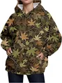 Detail of oversized women's hoodie with maple leaf camouflage print and front pocket - S / Tops / Camouflage Leaf