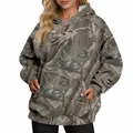 Front view of oversized camo hoodie with maple leaf print and kangaroo pocket - S / Tops / Brown-Gray Withered Leaf Camo