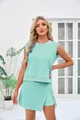 Casual mint green two-piece sleeveless top and skirt set for women in summer - S / Top And Bottom / Emerald Green