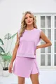 Chic lavender two-piece cotton casual suit for women with sleeveless top and skort - S / Top And Bottom / Purple