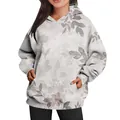 Front view of oversized hoodie with vintage floral leaf print and kangaroo pocket - S / Tops / Gray Retro Maple Leaf