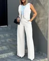 Elegantes weißes ärmelloses Weste- und weitbeiniges Hosen-Set für stilvolle Damen - S / Oberteil Und Unterteil / Weiß