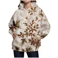 Women's oversized hoodie featuring a brown maple leaf print and kangaroo pocket. - S / Tops / Beige Maple Leaf (Color 24)