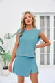 Stylish blue two-piece casual set featuring a sleeveless top and matching wrap shorts - S / Top And Bottom / Emerald Blue