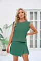 Women's chic green two-piece casual set featuring a sleeveless top and skort - S / Top And Bottom / Dark Green