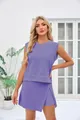 Stylish two-piece lavender sleeveless top and wrap skirt casual outfit for women - S / Top And Bottom / Deep purple