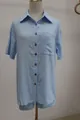 Light blue short-sleeved single-breasted shirt and shorts set for women in loose fit - S / Top And Bottom / Light Blue