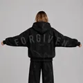 Back view of black marble texture hoodie with Forgiven and Psalm 32:1 print - XS / Tops / Black