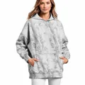 Oversized women's hoodie with grey maple leaf camouflage print and kangaroo pocket - 2XL / Tops / Pattern 31