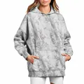 Oversized women's hoodie with grey maple leaf camouflage print and kangaroo pocket - 2XL / Tops / Pattern 31