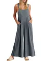 Mono casual de algodón y lino gris para mujer con perneras anchas y bolsillos - Gris oscuro