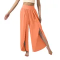 Pantalon de yoga orange à taille haute et jambes larges avec fentes élégantes. - S / Bas / Orange