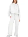 Full view of minimalist white two-piece lounge set with hoodie and wide-leg pants - S / Top And Bottom (23208#) / White