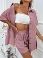 Conjunto casual de dos piezas para mujer camisa de manga corta y pantalón corto malva - S / Top Y Pantalón / Rosa