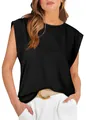 Vista detallada de una camiseta negra de mujer con mangas cortas y ajuste relajado. - Color sólido / S / Tops / Negro