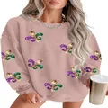 Vue détaillée du sweat-shirt oversize pour femme avec motif fleur de lys pailleté rose - S / Hauts / Rose Lotus