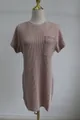 Summer casual wave striped short sleeve mini dress with chest pocket on mannequin - Pink and White Wave Stripe
