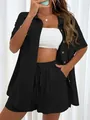 Conjunto casual de dos piezas para mujer con camisa de manga corta y pantalones cortos - S / Top Y Pantalón / Negro