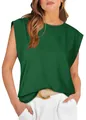 Stylish women's casual dark green cap sleeve T-shirt with a comfortable relaxed loose fit - Dark Green