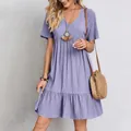 Elegant casual loose short sleeve flowy summer dress in a beautiful lavender purple shade - S / Tops / Purple