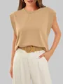 Haut femme chic kaki à manches courtes avec pantalon blanc et ceinture en paille - Kaki