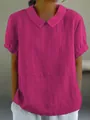 Elegant women's loose magenta cotton short sleeve blouse featuring a chic Peter Pan collar - S / Tops / Deep Pink