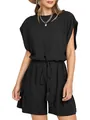 Tuta corta casual da donna in cotone e lino nero con coulisse in vita elasticizzata - Nero