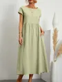 Abito midi casual in cotone e lino verde salvia con comode e pratiche tasche laterali. - Verde chiaro
