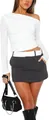 Elegant asymmetric off-the-shoulder white long-sleeve ruched crop top for women fashion - White