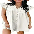 Elegant white V-neck mini dress with ruffle sleeves and loose fit for summer outings - White