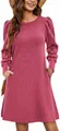 Detailed macro view of a pink knit dress featuring elegant puff sleeves and ribbing - S / Tops / Bright Pink